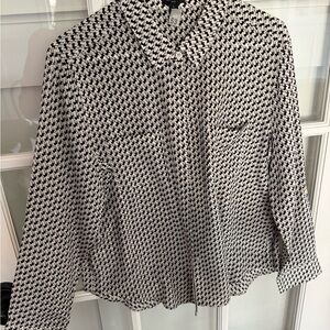 Ann Taylor Black and White Deer Print 100% Silk Button Down Shirt